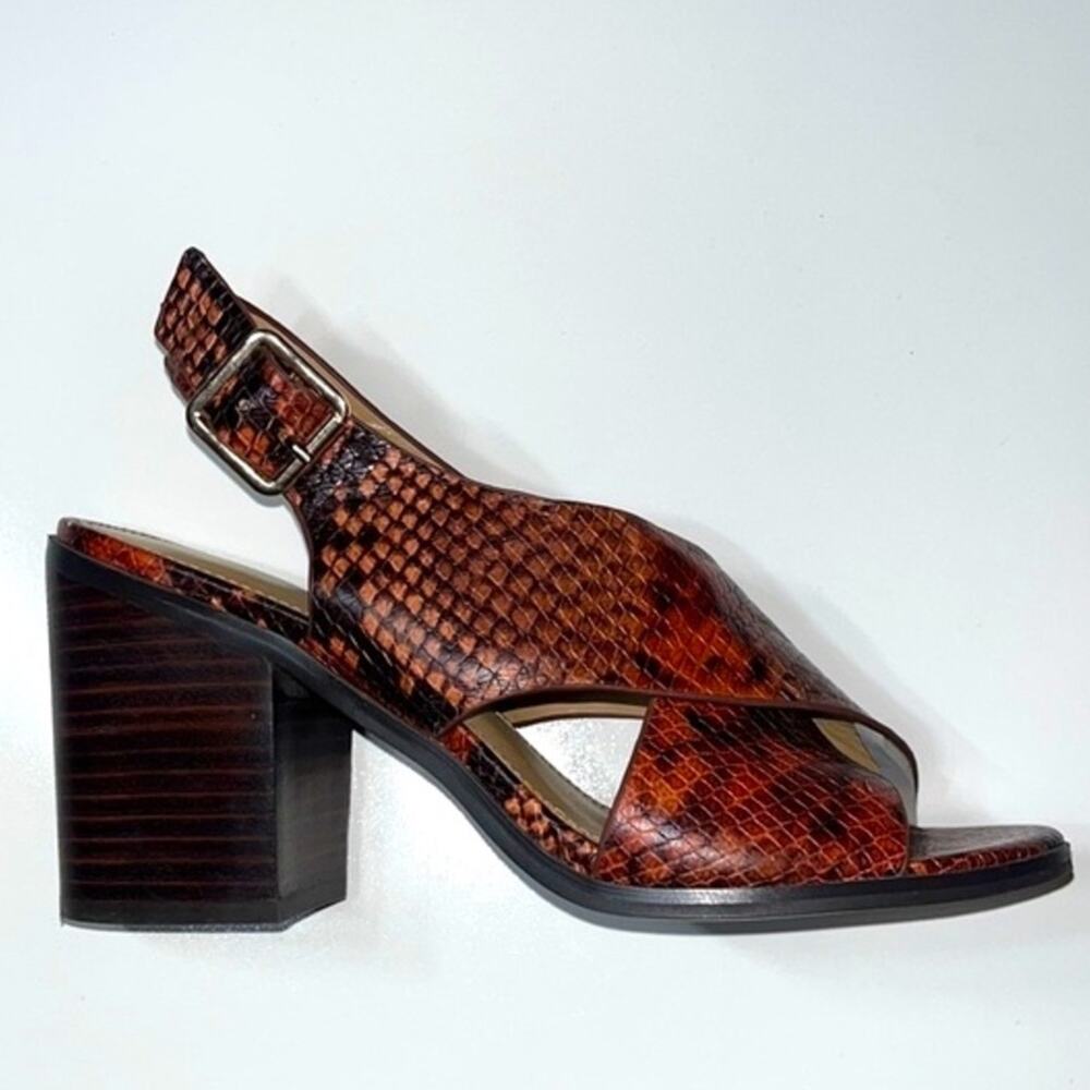 Aldo Sandals Women's 7.5 Cadrielia Block Heel Cross Strap Leather Snake Print